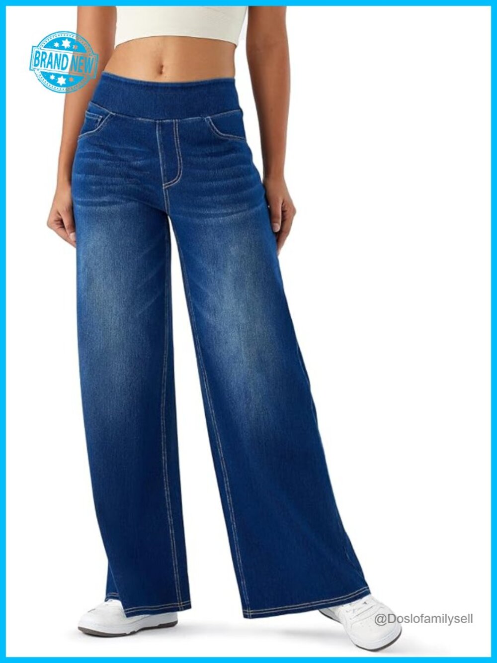 High Waisted Wide Leg Stretchy Pull On Jeans with Pockets